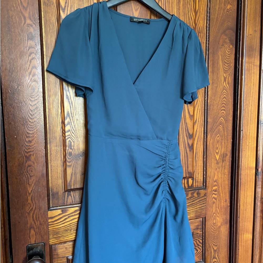 Dynamite Blue Ruched Wrap Dress